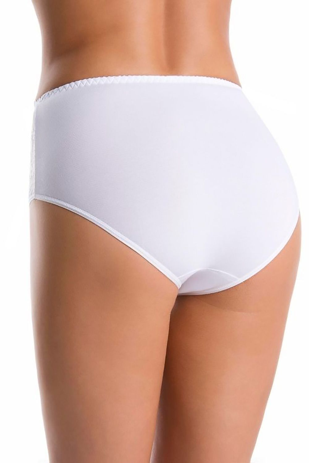 Vista posteriore di slip vita alta Teyli 182914 in cotone bianco con fascia elastica sottile