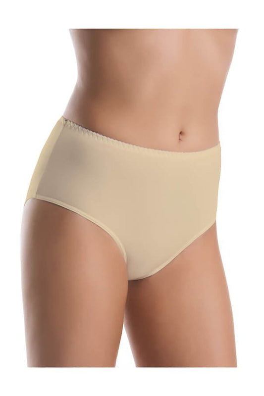 183582 Teyli Set di 3 slip a vita alta in bambù beige, vista frontale su modello