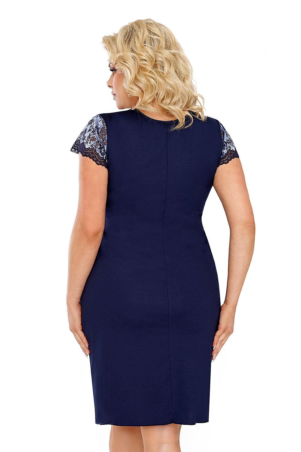 Camicia da Notte Curvy in Pizzo Blu-Argento, Maniche Ampie  model 184825 Donna  vista retro