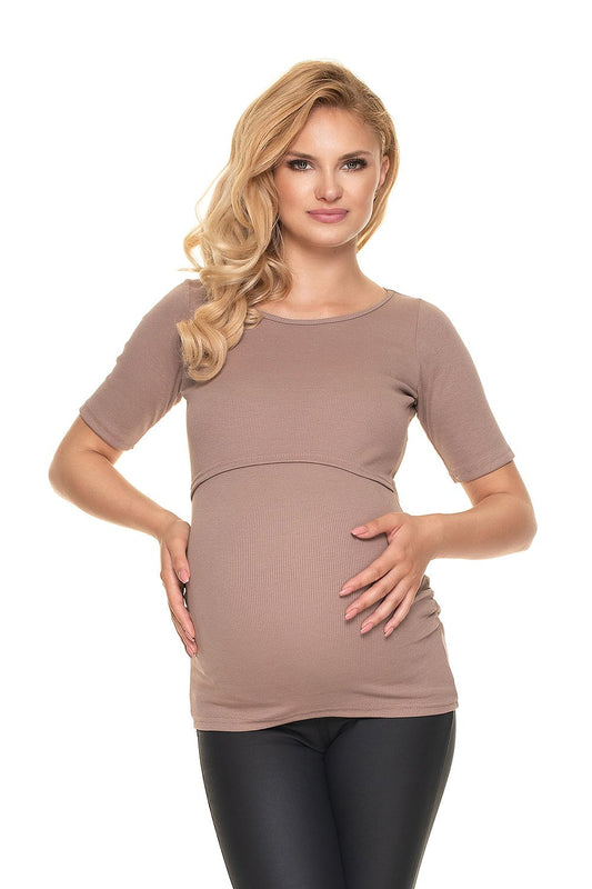 Blusa Premaman PeeKaBoo beige in viscosa, con pieghe sul ventre in risalto 157828 PeeKaBoo vista anteriore
