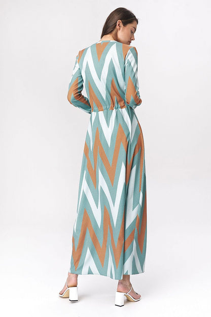 Maxi abito donna multicolor con motivo zigzag visto da dietro 140882 Nife 