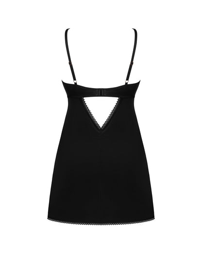 Vista posteriore chemise vellutata nera Obsessive 185990 con spalline regolabili e cut-out sul retro