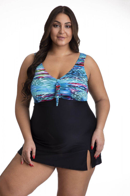 Barontex 167678 – Costume intero due strati con gonna affusolata e top fantasia - Modern Vogue