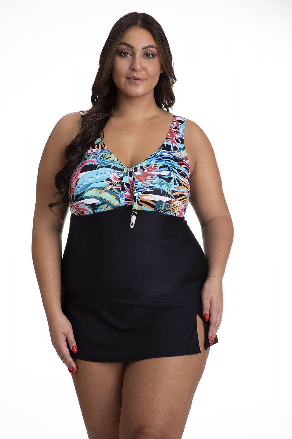 Barontex 167678 – Costume intero due strati con gonna affusolata e top fantasia - Modern Vogue