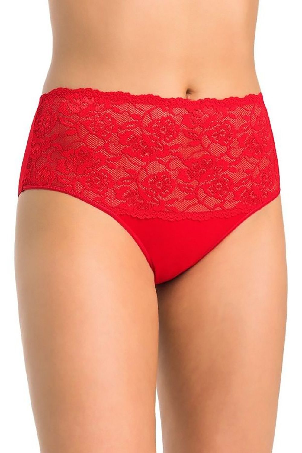 Culotte Teyli rosso in cotone e pizzo floreale vista frontale 182917