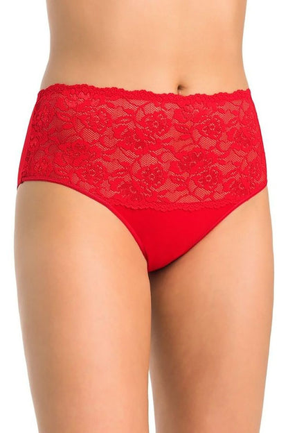 Culotte Teyli rosso in cotone e pizzo floreale vista frontale 182917