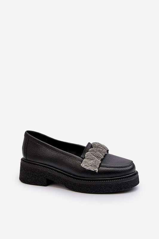 Mocassino donna nero in pelle scamosciata con tacco e decorazione brillante Immagine 3 194699 Step in style 