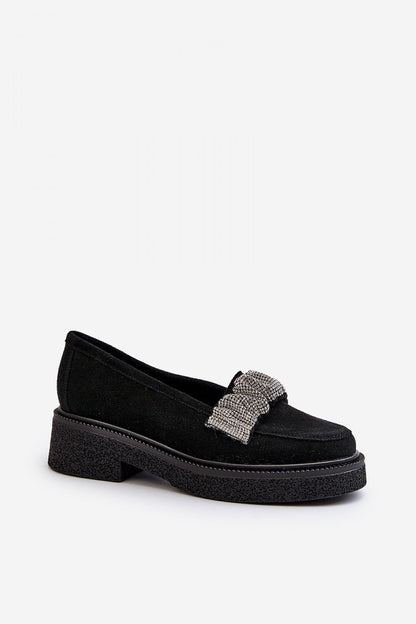 Mocassino donna nero in pelle scamosciata con tacco e decorazione brillante 194700 Step in style 
