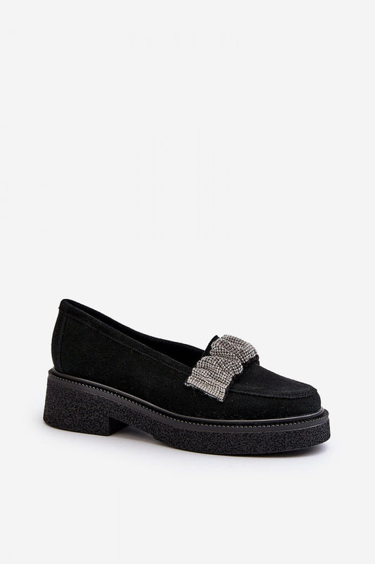 Mocassino donna nero in pelle scamosciata con tacco e decorazione brillante 194700 Step in style 