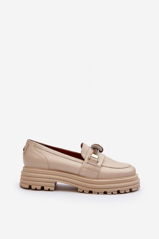 Mocassino donna beige in pelle naturale con suola chunky e passante lucido 195258 Step in style 