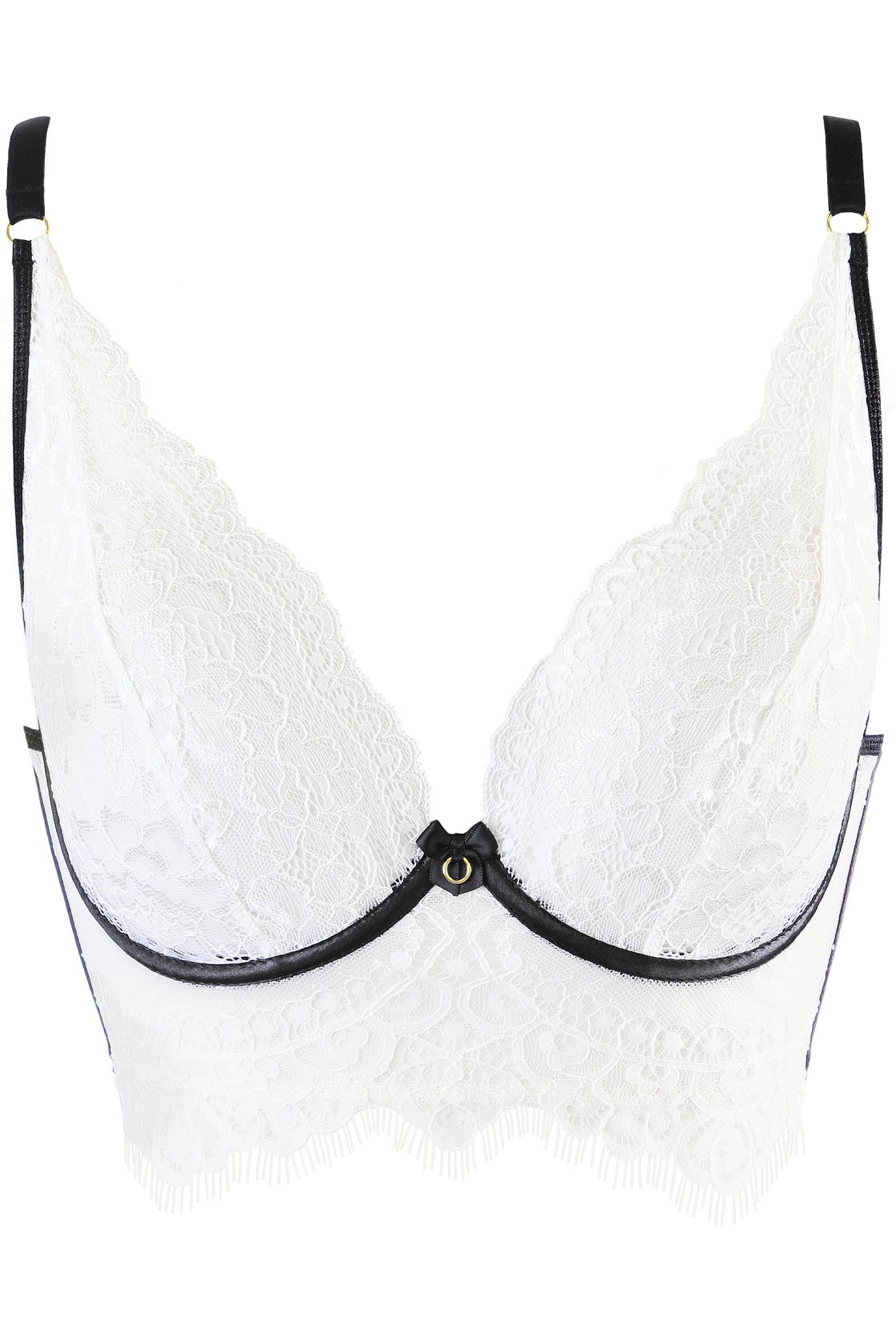 Dettaglio tecnico del reggiseno semi-soft Axami in pizzo bianco con profili neri su sfondo neutro vista packshot Frontale 183692