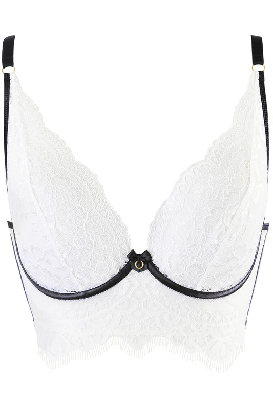 Dettaglio tecnico del reggiseno semi-soft Axami in pizzo bianco con profili neri su sfondo neutro vista packshot Frontale 183692