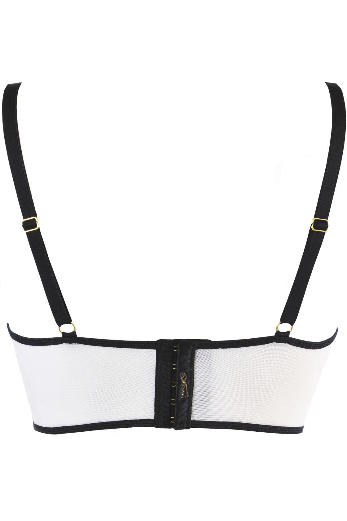 Packshot del reggiseno semi-soft Axami V-10481 in pizzo bianco e dettagli neri a contrasto vista posteriore rif 183692