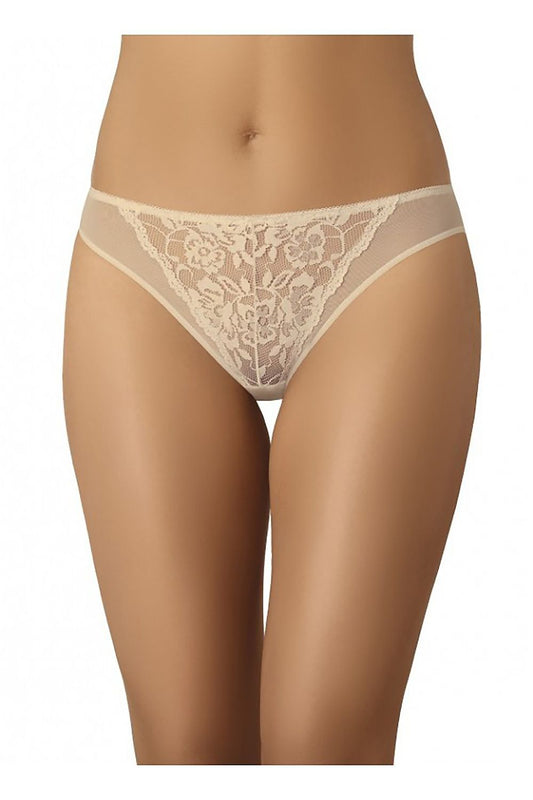 Mutandine vita alta Teyli beige 182900 in rete trasparente con pizzo floreale vista frontale