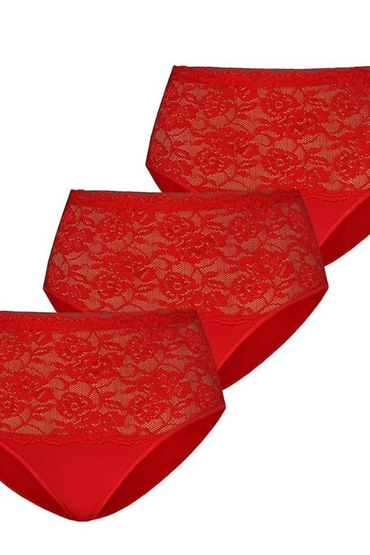 Multipack tre mutandine rosso Teyli 182912 con pizzo elasticizzato e cotone 