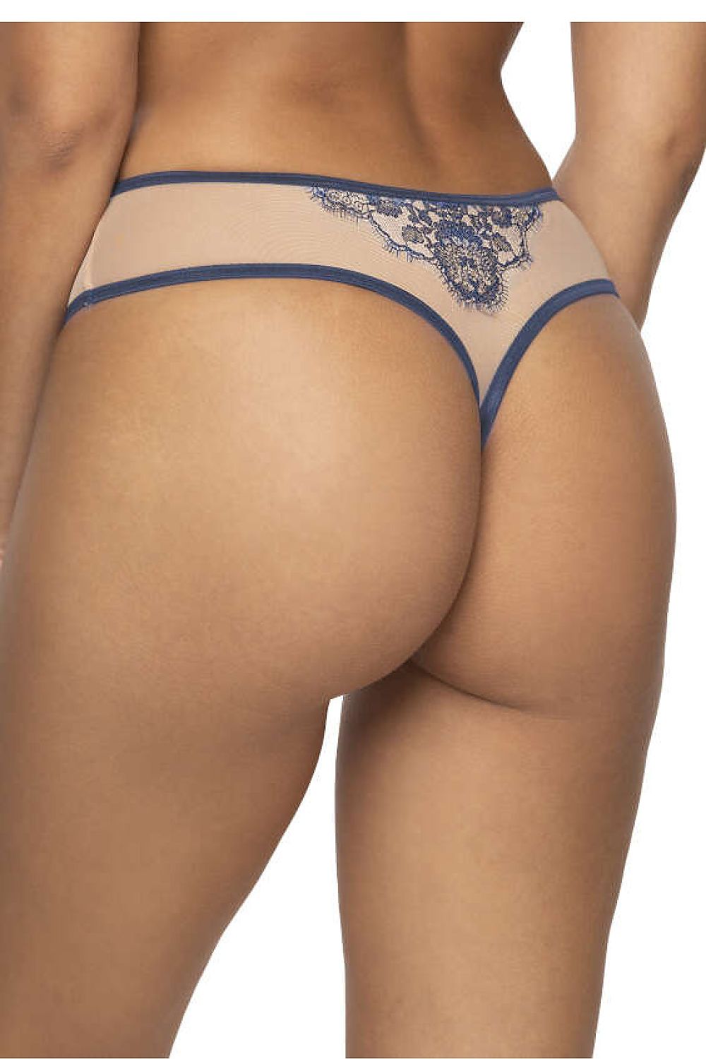 Slip brasiliano beige e blu con inserti in tulle elasticizzato vista posteriore 204060 Mat 